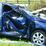 blue car crashed